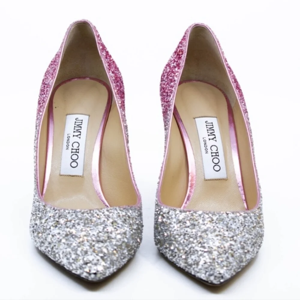 Jimmy Choo Romy 85 Glitter Pumps - Size 36 - Pink And Silver - Picture 2 of 14